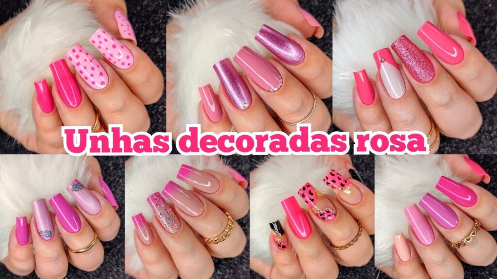 Unhas decoradas na cor rosa