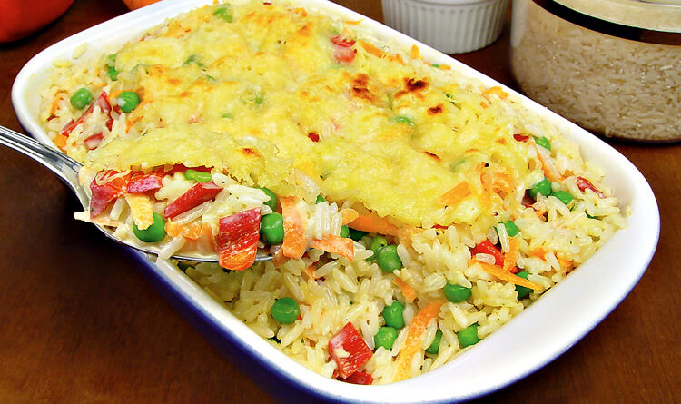 arroz de forno simples e completo