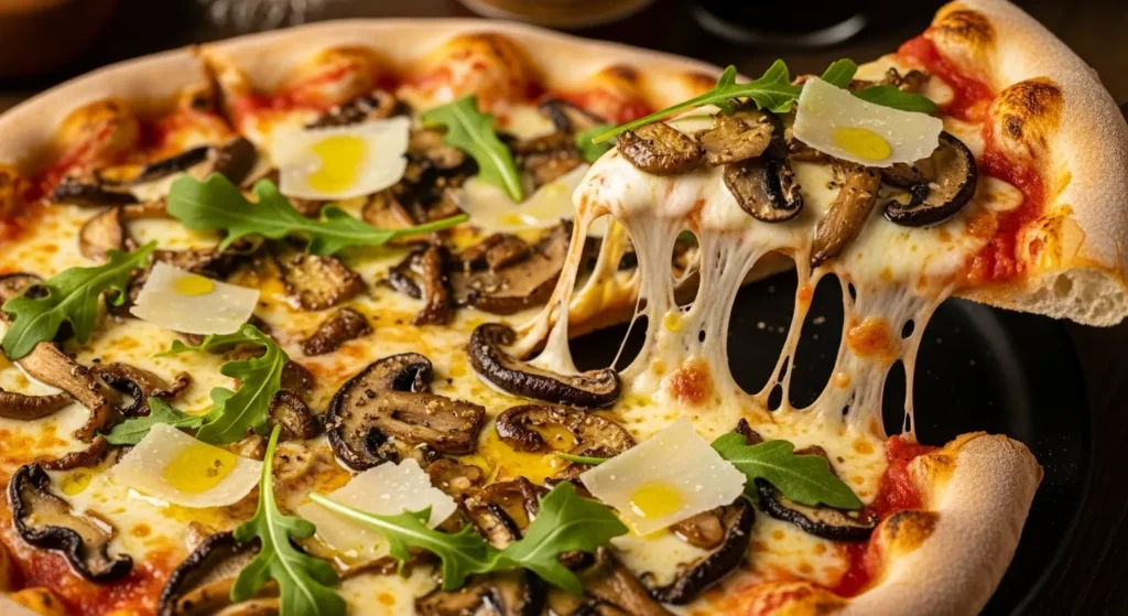 pizza gourmet sendo cortada para ser servida em seguida